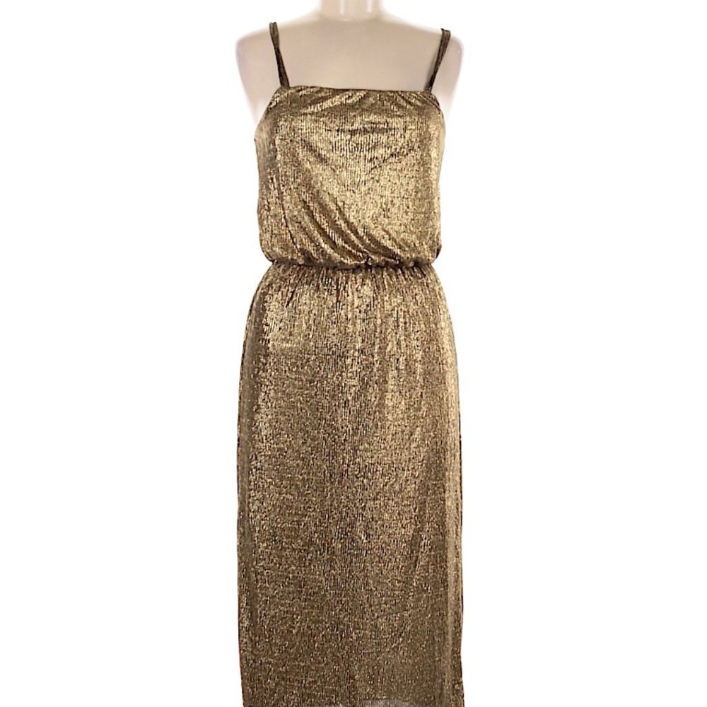 Bobeau Metallic Gold Pleated Dress